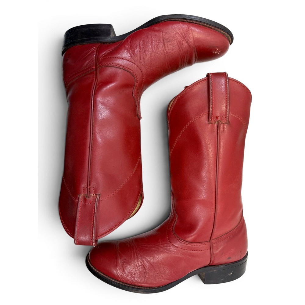 Laredo Western Cowboy Boots Womens Size 6.5 Smooth Red Leather Round Toe Pull On - Picture 8 of 10